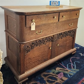 Vintage Oak Sideboard 39 1/2" X 52" W X 22 1/2" D