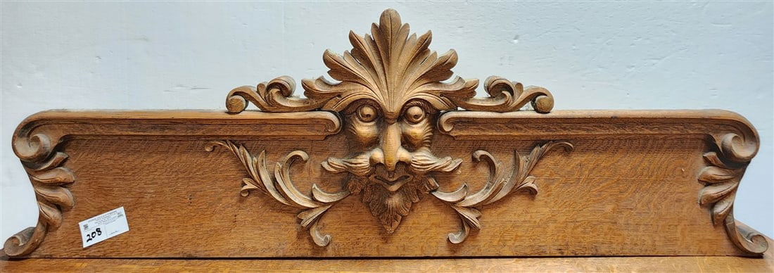 Vintage Oak Gallery w/Carved North Wind Face 16" H X 4' W (1 of 1)