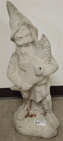 Cast Cement Gnome w/Fish 33"
