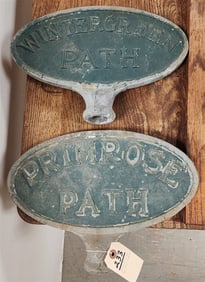 2 Cast Iron Garden Signs - 1-Says Wintergreen Path, 1-Says Primrose Path 10 1/2" H X 15" W
