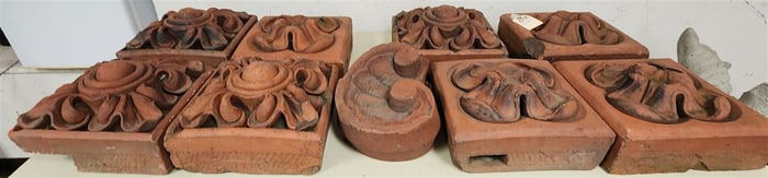 8 Architectural Terracotta Elements 6" H X 12" Sq.