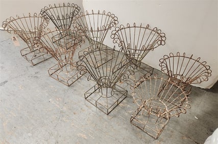 Lot 8 Wire Basket Planters  - 6- 16" H X 16 1/2" Diam. 2-Small 12 1/2" H X 14 1/2" Diam.