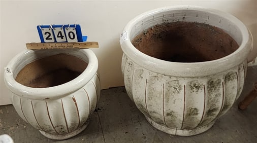 2 Glazed Terracotta Planters - 16" H X 19" Diam. + 13" H X 14" Diam.