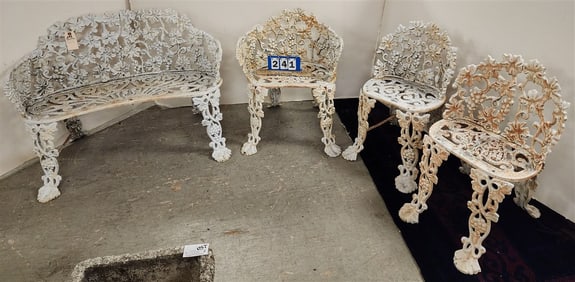 Set Vintage Cast iron Garden Furn. - Bench- 28" H X 37" W X 16" D, Armchair- 26 1/2" H X 22 1/2" W X
