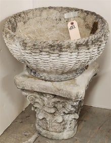 Cast Cement Planter On Capital Base 22" H X 18 1/2" Diam.