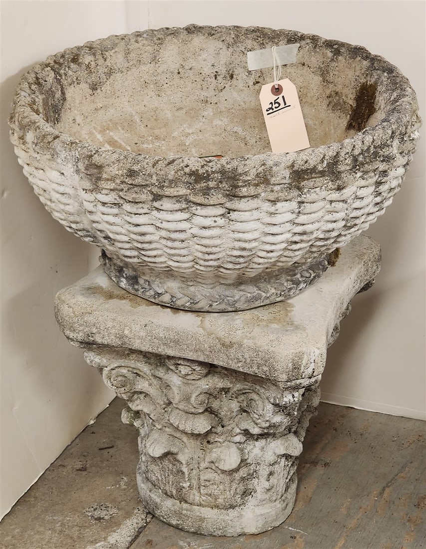 Cast Cement Planter On Capital Base 22" H X 18 1/2" Diam. (1 of 3)