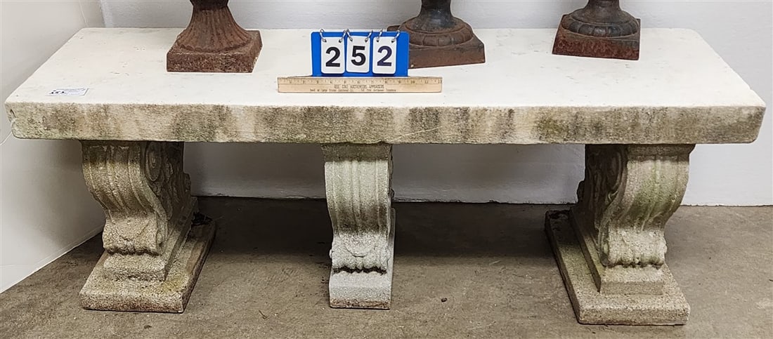 Marble Top Cement  Bench w/3 Cast Cement Supports 18 3/4" H x 54" W X 18" D (1 of 3)