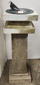 Carved Granite Pedestal  w/Marble Top & Bronze Sun Dial 36" H X 12" Sq.