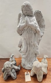 Cast Cement Angel 24" H + Pr. Reclining Angels 6 1/2" H X 10 1/2" L