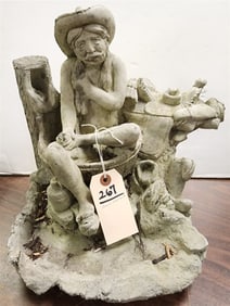 Cast Cement Cowboy In A Tub 13" H X 14" W X 11" D