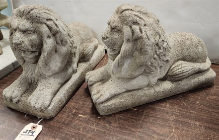 Pr. Cast Cement Lions 11" H X 7" W X 17 1/2" D