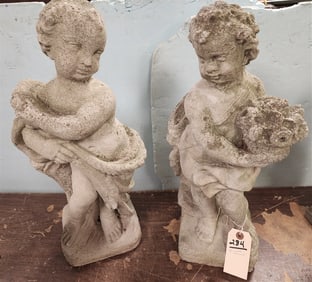 Pr. Cast Cement Putti Figures 21"