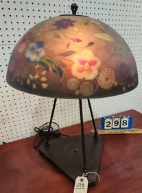 Metal Tripod Base Table Lamp w/Reverse Painted Shade 24" H X 18" Diam. - Shade