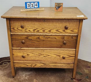 3 Drawer Oak Chest 36" H X 36" W X 19" D