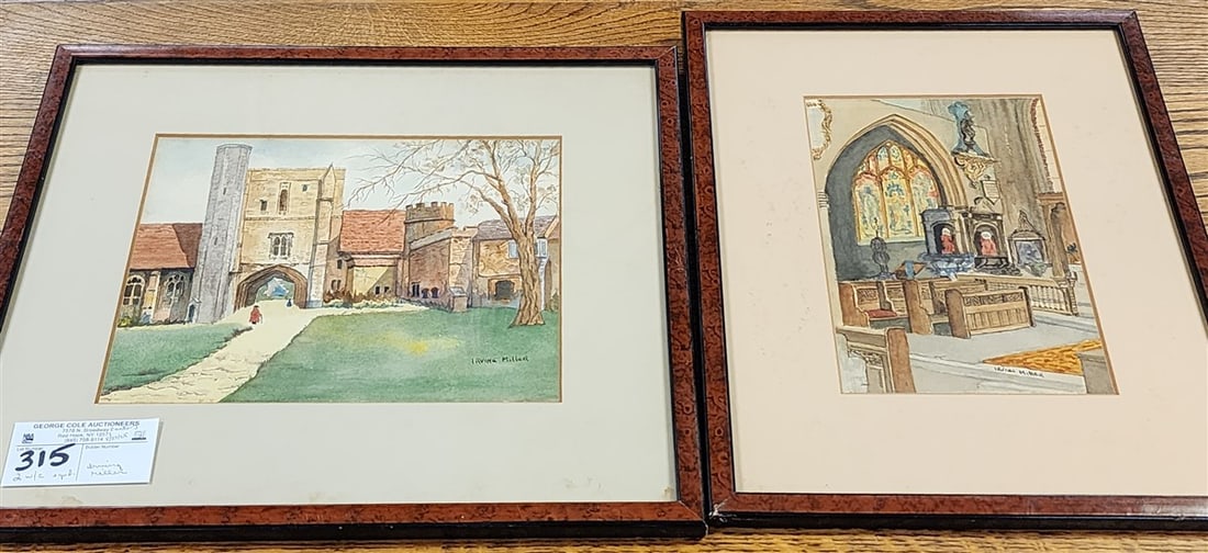 2 Framed Watercolors Sgnd Irving Miller 7 3/4" X 9 1/2" w/Frame 13 3/4" X 15 1/4" + 9" X 5 1/2": 2 Framed Watercolors Sgnd Irving Miller 7 3/4" X 9 1/2" w/Frame 13 3/4" X 15 1/4" + 9" X 5 1/2" w/Frame 15" X 11 1/2"