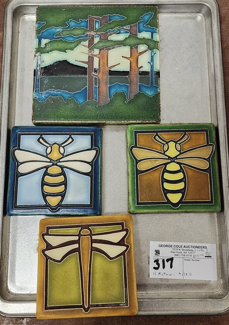 Tray 4 Motawi Tiles  - 5 3/4" Sq. + 3- 3/34" Sq. (1 of 4)