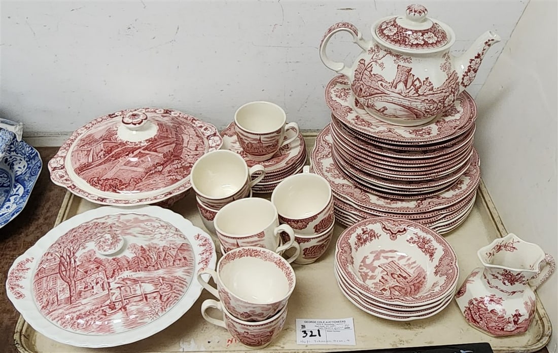 48 Pcs.Transferware- Johnson Brothers Old Britain Castles + Palissy Pottery Covered Veg. + Teapot (1 of 7)