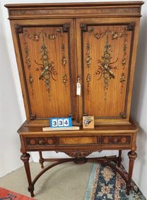 Johnson Handley Johnson Co. Grand Rapids Walnut Hand Painted China Cabinet 66" H X 41" W X 18" D