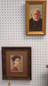 3 Framed Items - Pastel Of  A Woman Sgnd B. Green 6 1/2" X 4 1/2" w/Frame 13" X 11" + O/B Of a Man