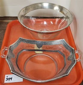 Tray 2 Pc. Silver Overlay Bowls 4" H X 12" W X 8" D + 5" H X 10" Diam.