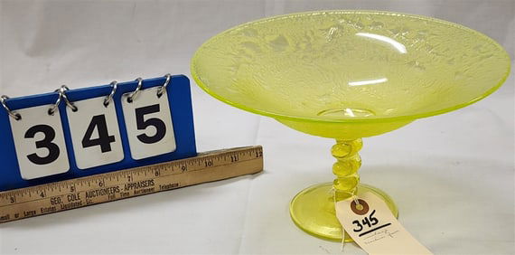 Vintage Vaseline Glass Compote 6" X 10" Diam.