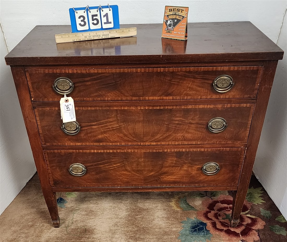 Mahog Inlaid 3 Drawer Desk 32" H X 36" W X 17 1/4" D: Mahog Inlaid 3 Drawer Desk 32" H X 36" W X 17 1/4" D