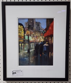 Framed Pastel Christmas In NY Sgnd M'Lou Sorin 12" X 9" w/Frame 19 1/4" X 16 1/2"