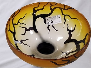 Art Glass Compote Sgnd Bernard Katz 9" H X 11 1/4" D
