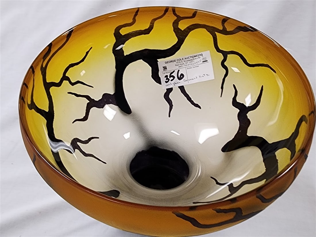 Art Glass Compote Sgnd Bernard Katz 9" H X 11 1/4" D: Art Glass Compote Sgnd Bernard Katz 9" H X 11 1/4" D