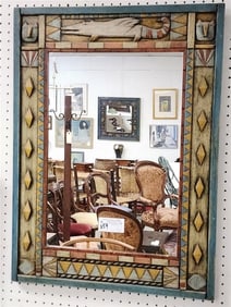 Folk Art Carved Framed Mirror Sgnd Laura Shapiro 31" X 23"