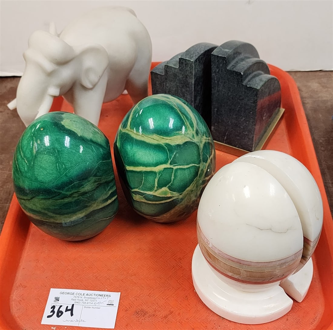 Tray 3 Marble Bookends + Marble Elephant Figurine 6 1/2" H X 8" L (1 of 4)