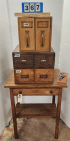 1 Drawer Oak Stand 30" H X 24" W X 18" D + 3 Vintage Oak File Cabinets - Pr. 12" H X 15 1/2" W X 15"