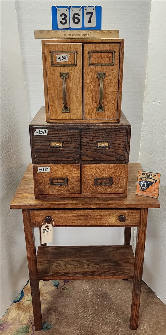 1 Drawer Oak Stand 30" H X 24" W X 18" D + 3 Vintage Oak File Cabinets - Pr. 12" H X 15 1/2" W X 15" (1 of 4)