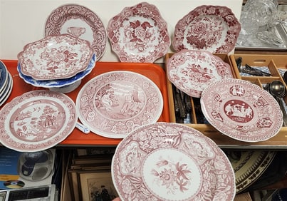 Tray English Transferware -  8 Spode Archive Coll. Plates, Hot Plate 11 1/2" Diam., Godinger & Co.