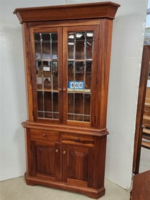 Cherry Corner Cabinet w/ Bevelled & Leaded Doors 6'7" H X 42" W