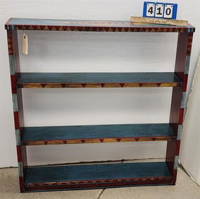 Folk Art Painted Bookshelf 38 1/4" H X 37" W X 7" D