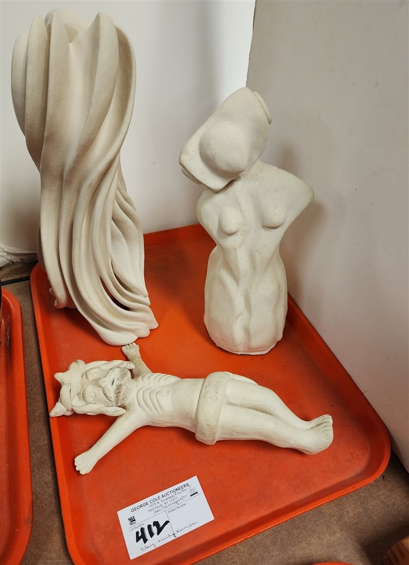 Tray Clay Sculptures - 1 Sgnd Stacy 11", 13" + 10 1/2": Tray Clay Sculptures - 1 Sgnd Stacy 11", 13" + 10 1/2"