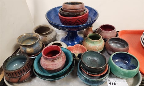 Tray 24 Pc. Glazed Pottery Compote, Bowls