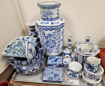 Tray Chinese Vases, Planters, Cobered Bx's Etc.