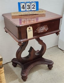Mahog Lyre Base 1 Drawer Stand  24" H X 17" W X 14" D