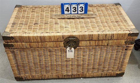 Wicker Trunk 16 1/2" H X 32" W X 16" D w/Stern-Ware-Cut, Silver Rim, Etc.