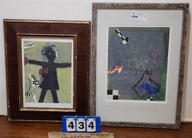 Lot 2 Framed Prints Pencil Sgnd Clara Van Vandt 14 1/2" X 11 1/2" w/Frame 23 1/2" X 17" + 13 3/4" X