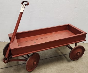 Vintage Red Wooden Wagon 15" H X 36 1/2" L X 15 1/2" W