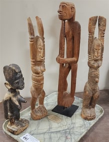Tray 4 Pc. African Wooden Figures 19", 11", 17" + 17"