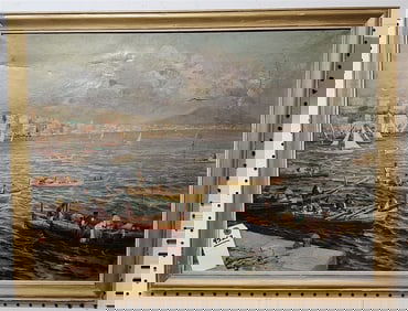 Framed O/C Greek Shore Scene Sgnd D. Torte 19" X 27" w/Frame 22 1/2" X 29 1/2"