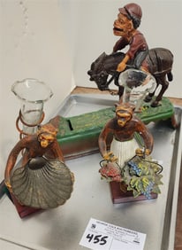 Tray The Book Of Knowledge Cast Iron Mechanical Bank - I Always Did 'Spise A Mule + Pr. Metal Monkey