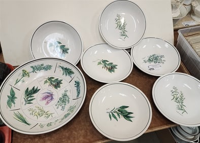 Williams Somoma Bowl 2 3/4" H X 12 3/4" Diam. w/6 Bowls 1 3/4" H X 9" Diam.