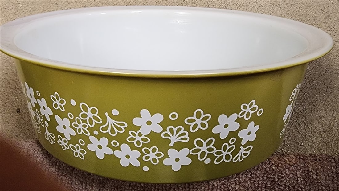 Bx Pyrex Spring Blossom Casserole, 2 Fire king Loaf Pans + Robert Gordon Cermaic Platter 14" Diam.: Bx Pyrex Spring Blossom Casserole, 2 Fire king Loaf Pans + Robert Gordon Cermaic Platter 14" Diam.