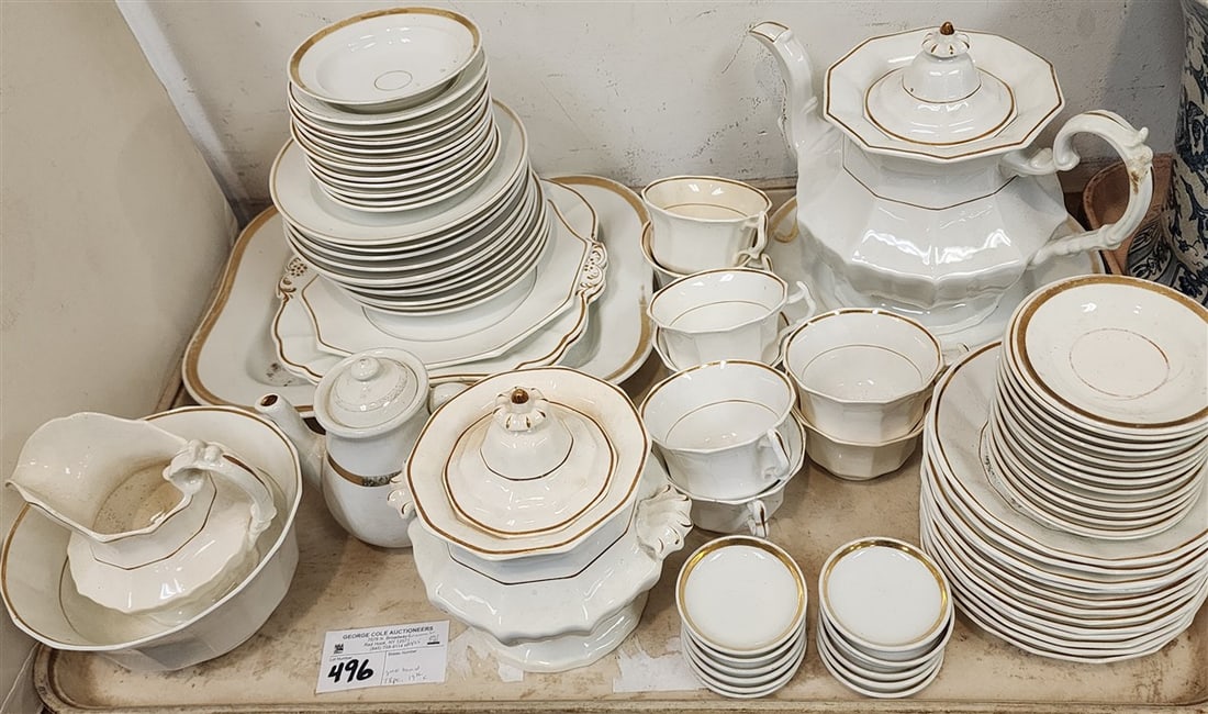 Tray 78 Pc. 19th C Gold Band China: Tray 78 Pc. 19th C Gold Band China