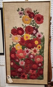 Framed Floral Needlework 34" X 18"